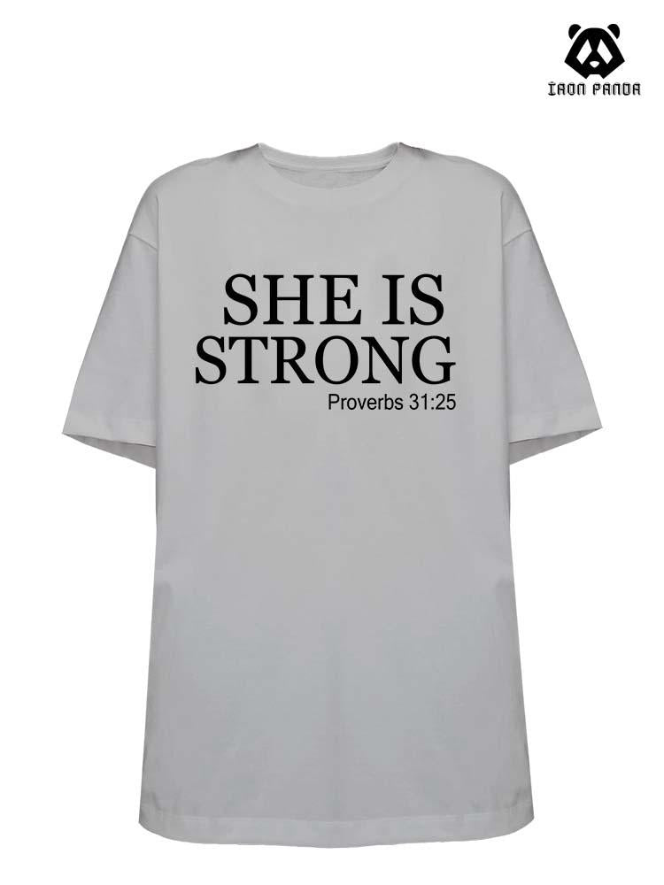 SHE IS STRONG Loose fit cotton  Gym T-shirt