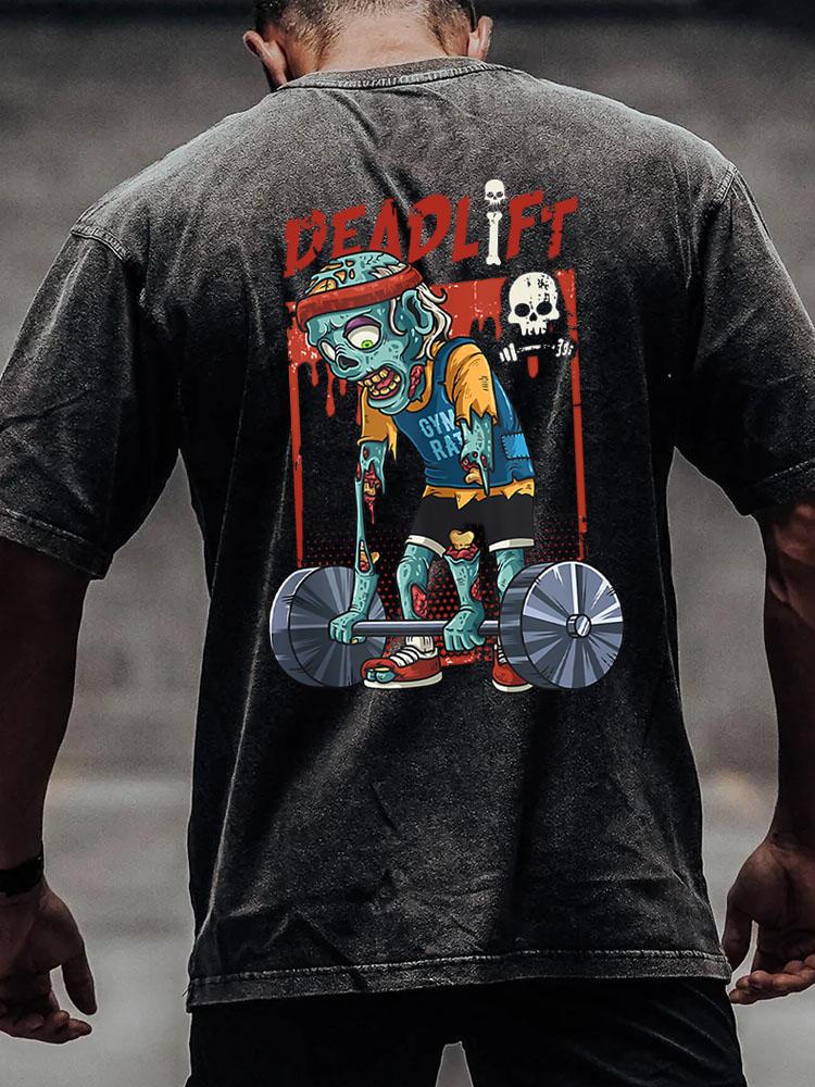 deadlift zombie back printed Washed Gym Shirt