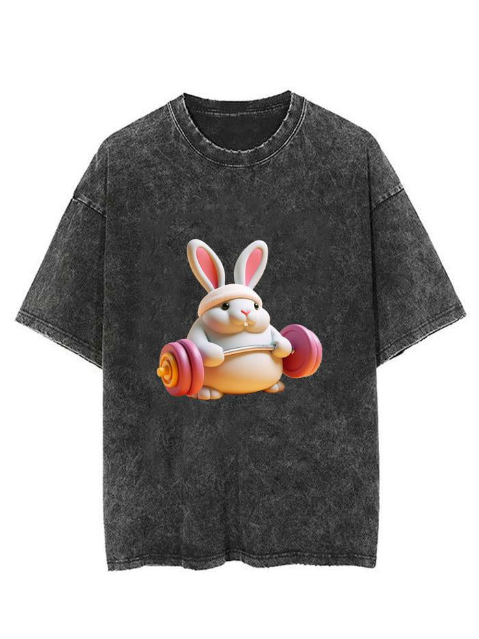 THE CUTE RABBIT WEIGHTLIFTING VINTAGE GYM SHIRT