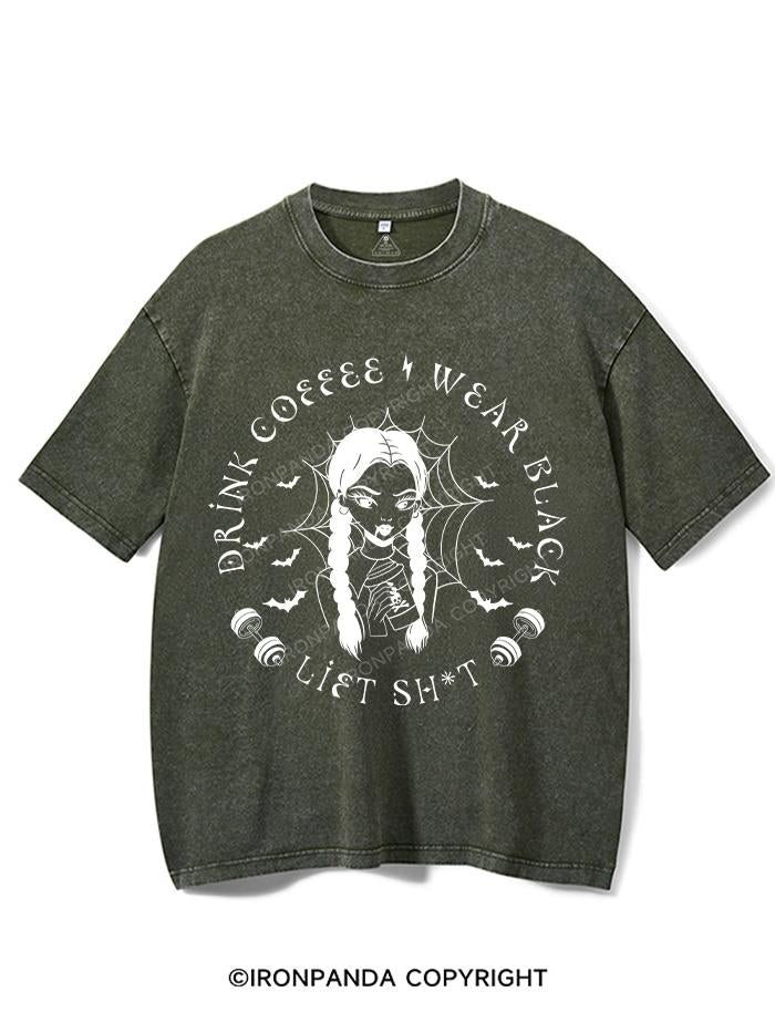 DRINK COFFEE WEAR BLACK LIFT SHIT VINTAGE GYM SHIRT