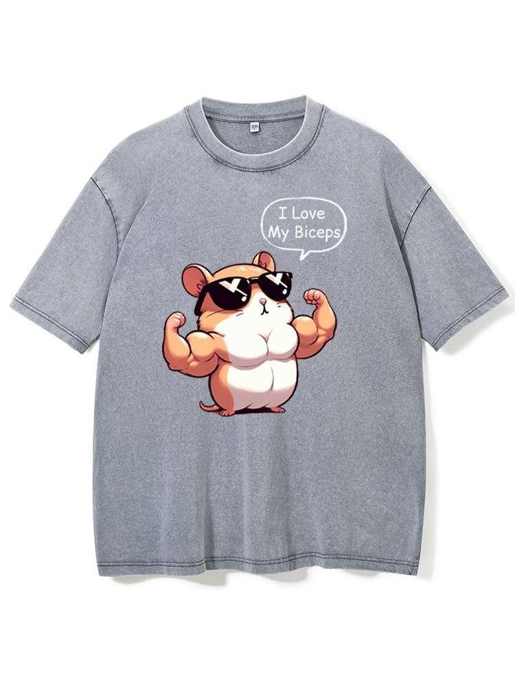 Big Biceps Cute Hamster Washed Gym Shirt