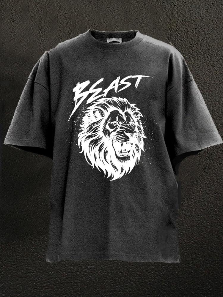 beast lion Washed Gym Shirt