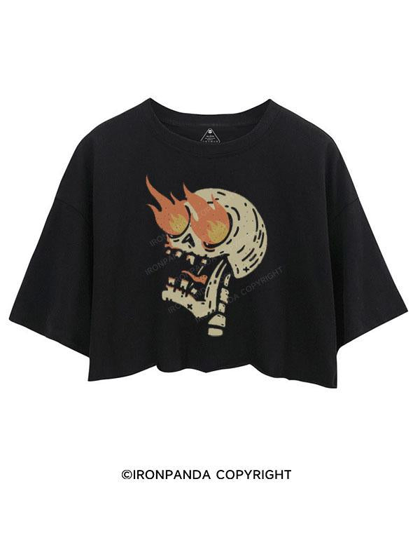 SKELETON ON FIRE CROP TOPS