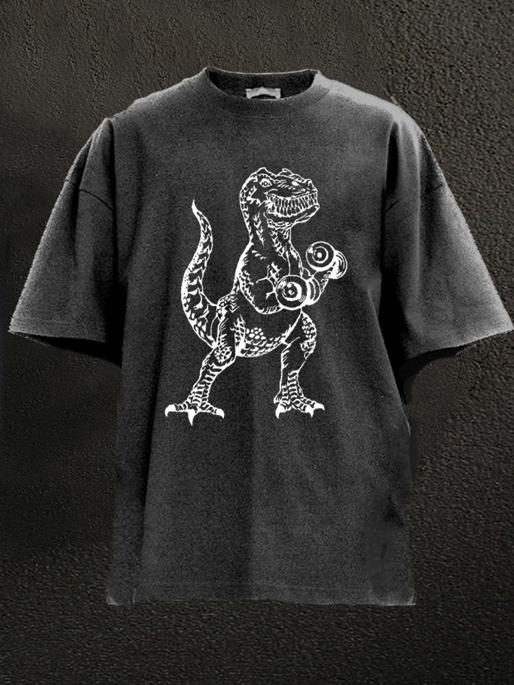 weighlifting dinosaur Washed Gym Shirt