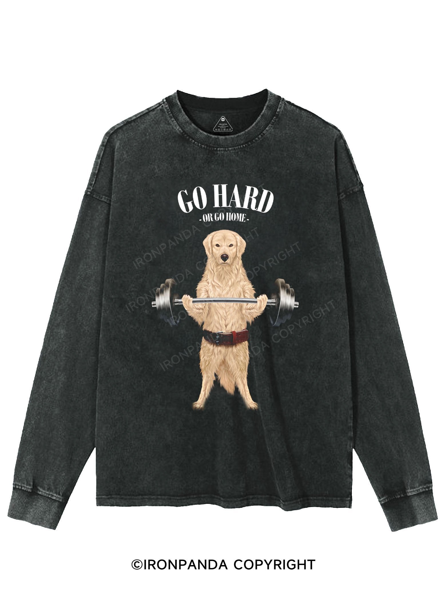 Labrador Dog Weightlifting WASHED LONG SLEEVE SHIRT