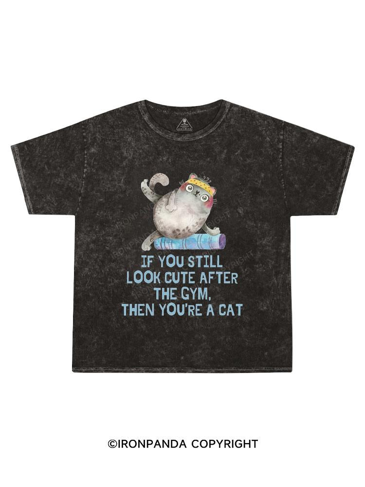 Funny - Gym Cat Kids Washed T-Shirt