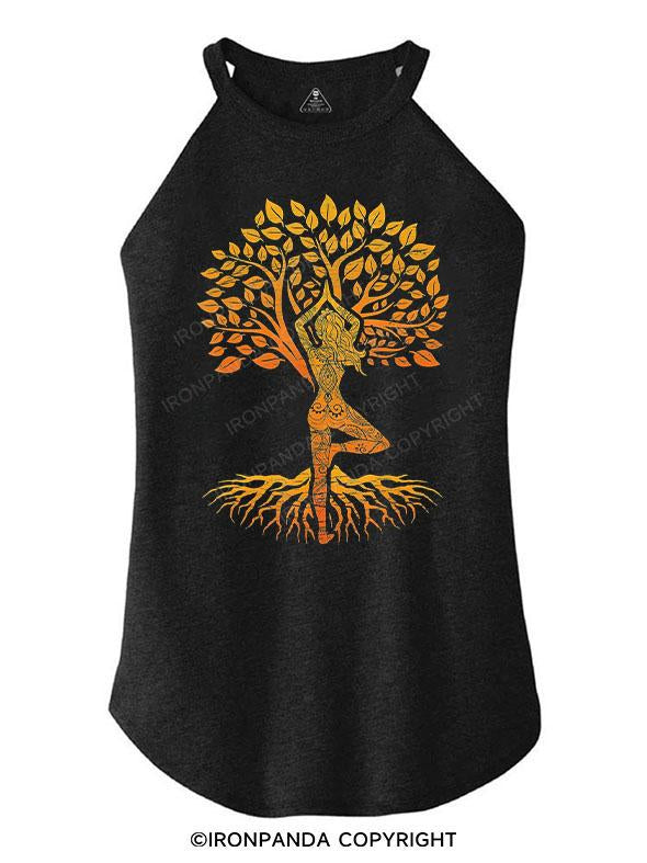 Tree of Life with Woman Yoga TRI ROCKER COTTON TANK