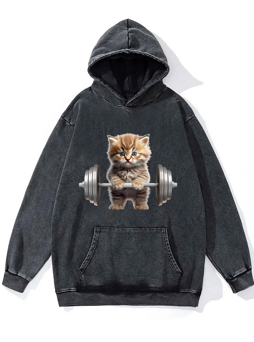 weightlifting cat Washed Gym Hoodie