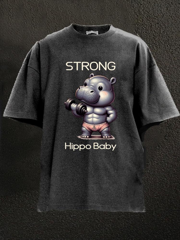 strong hippo baby Washed Gym Shirt