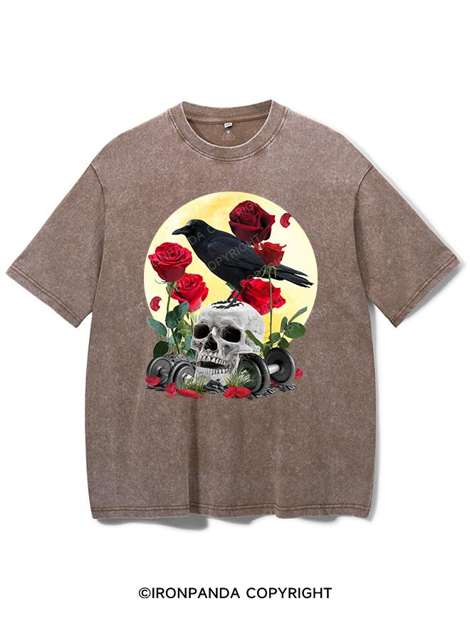 CROW ROSES SKELETON VINTAGE GYM SHIRT