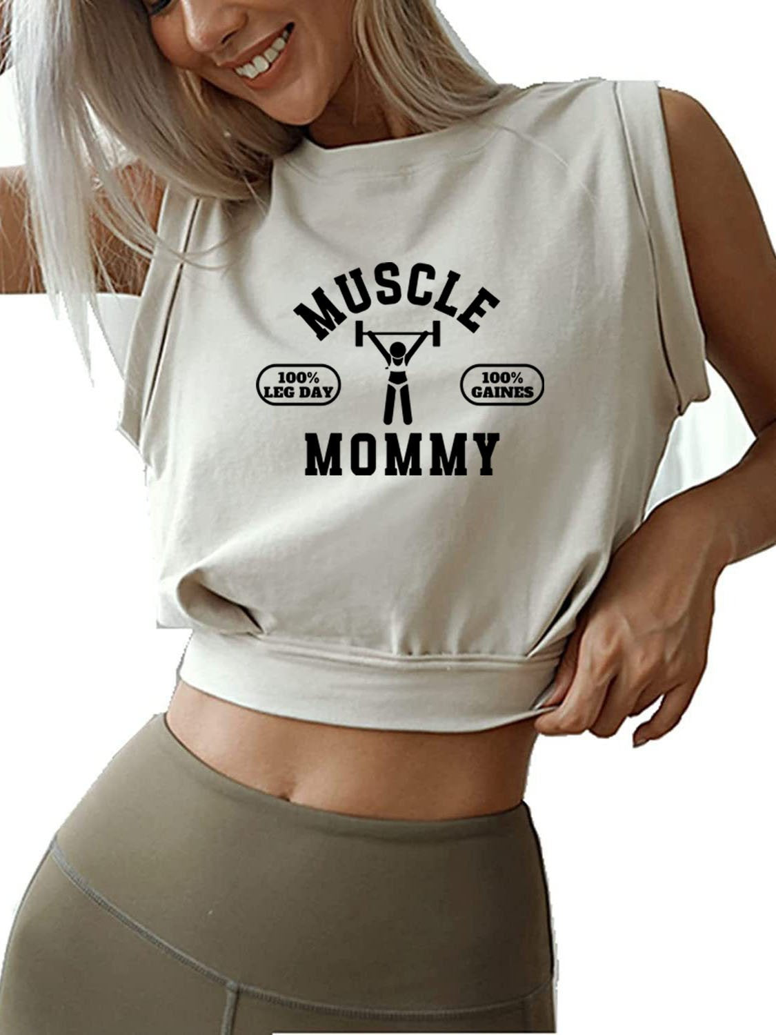 MUSCLE MOMMY LEG DAY WEIGHTLIFTING SLEEVELESS CROP TOPS