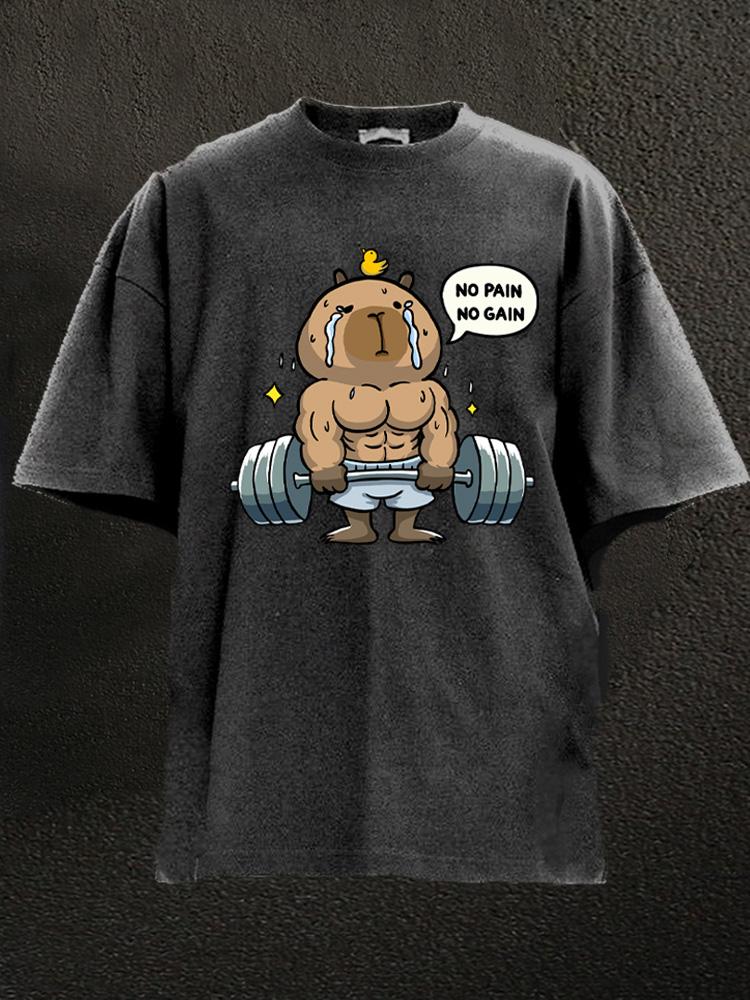 no pain no gain workout capybara Washed Gym Shirt