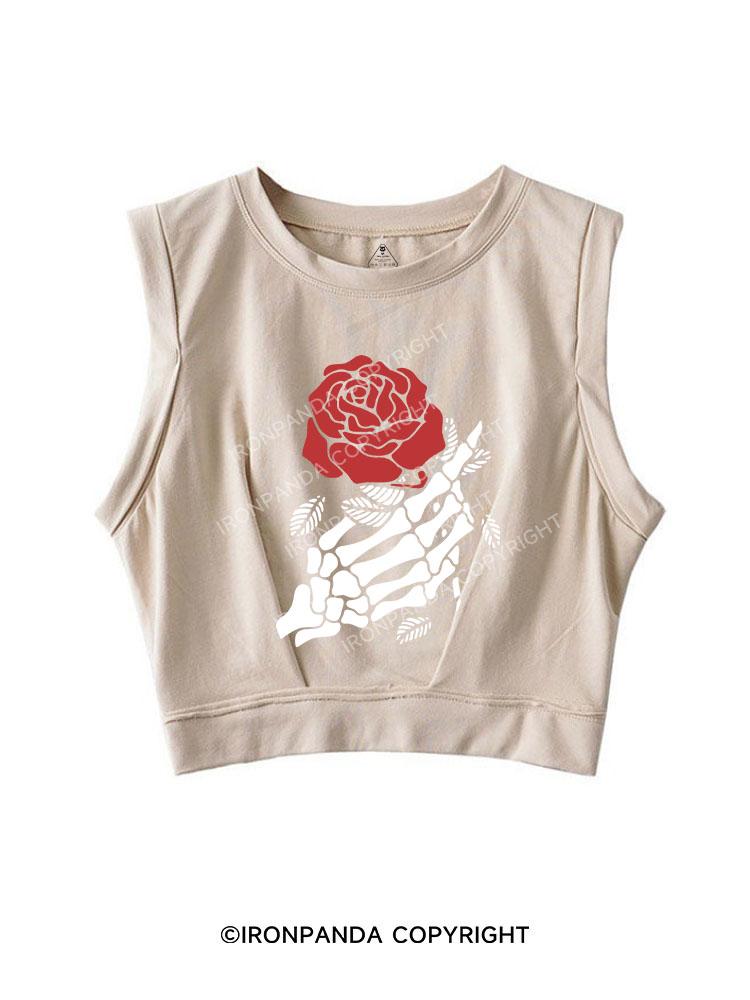 SKELETON WITH ROSE SLEEVELESS CROP TOPS