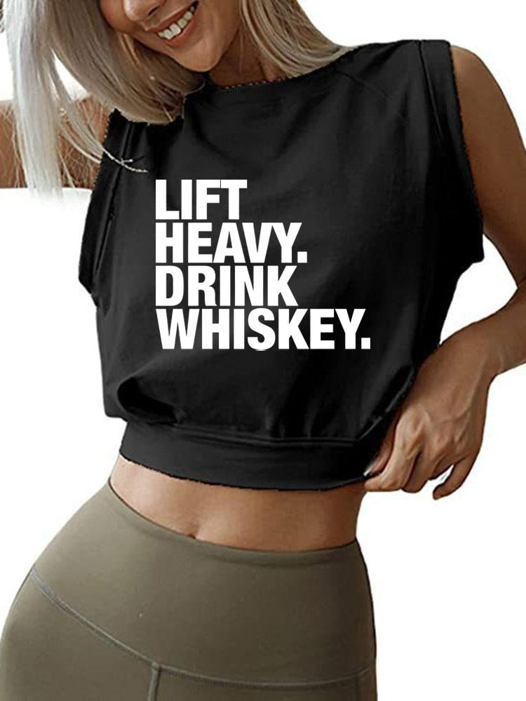 LIFT HEAVY DRINK WHISKEY SLEEVELESS CROP TOPS