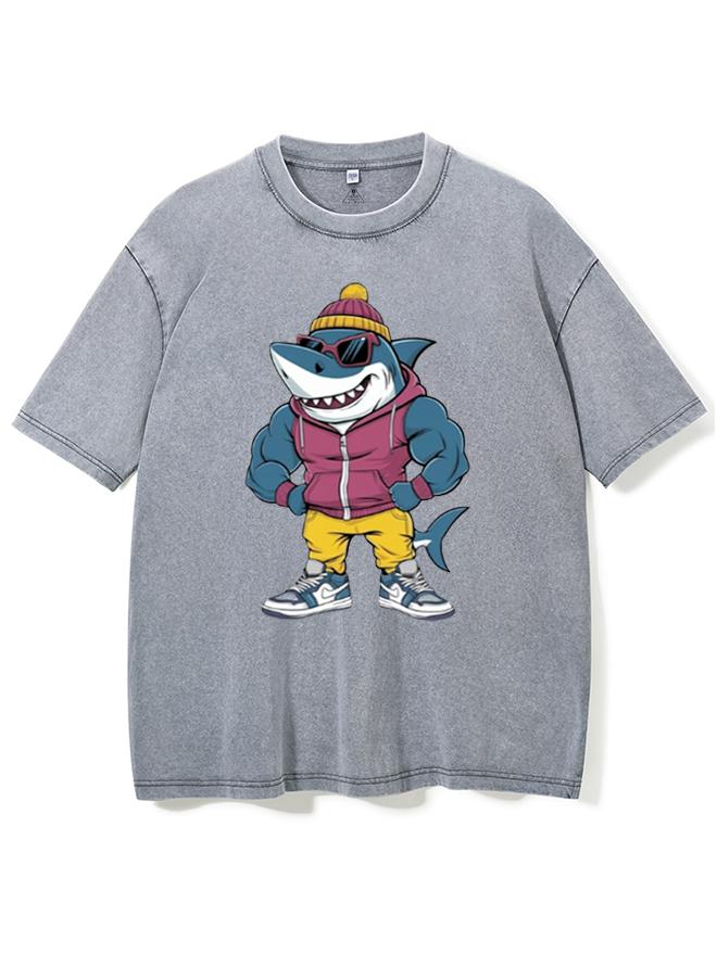 Muscular Shark Washed Gym Shirt