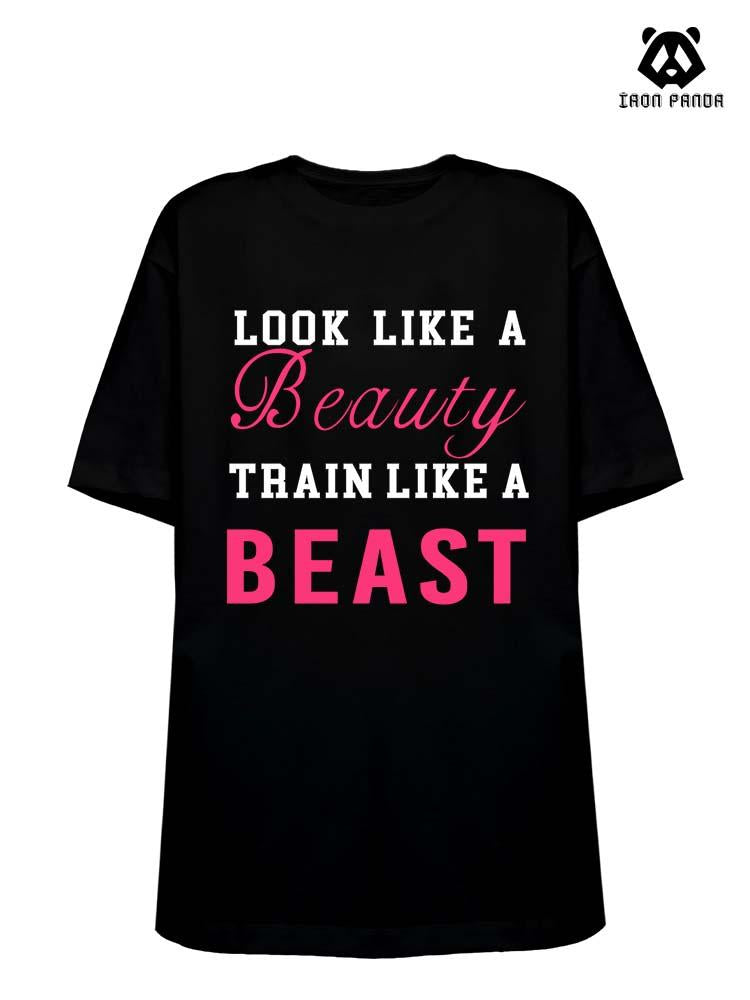 LOOK LIKE BEAUTY TRAIN LIKE A BEAST Loose fit cotton  Gym T-shirt