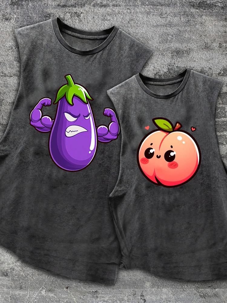 Eggplants&Peach Scoop Bottom Cotton Matching Gym Tank