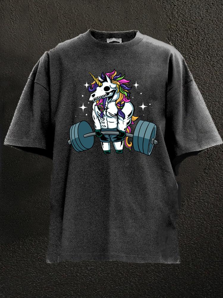 WEIGHTLIFTING SKELETON UNICORN Washed Gym Shirt