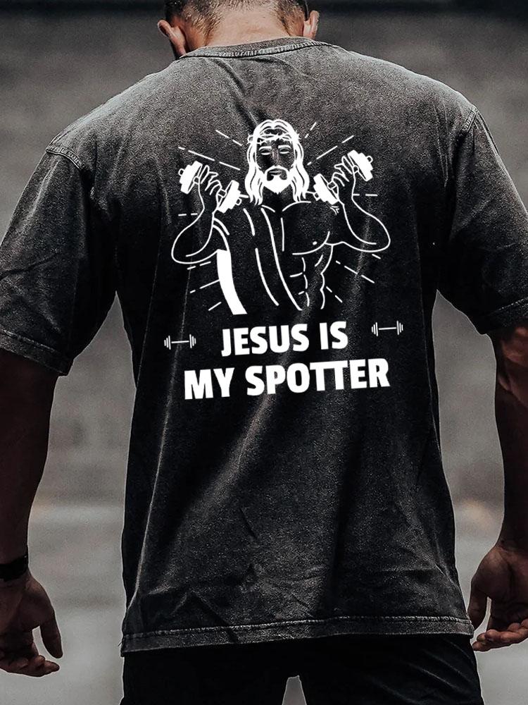 jesus is my spotter back printed Washed Gym Shirt