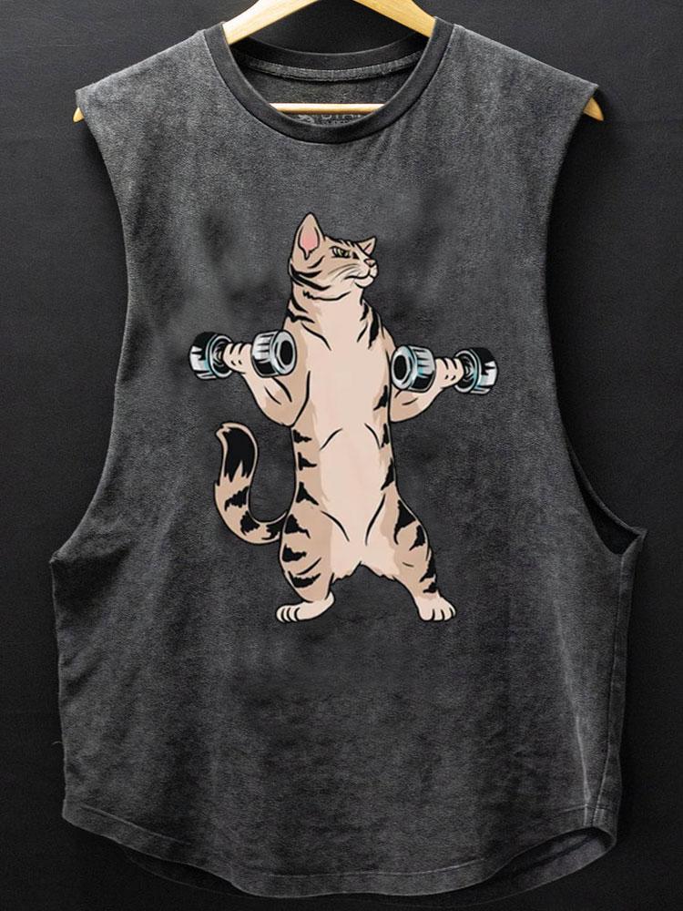 Weightlifting Cat Scoop Bottom Cotton Tank