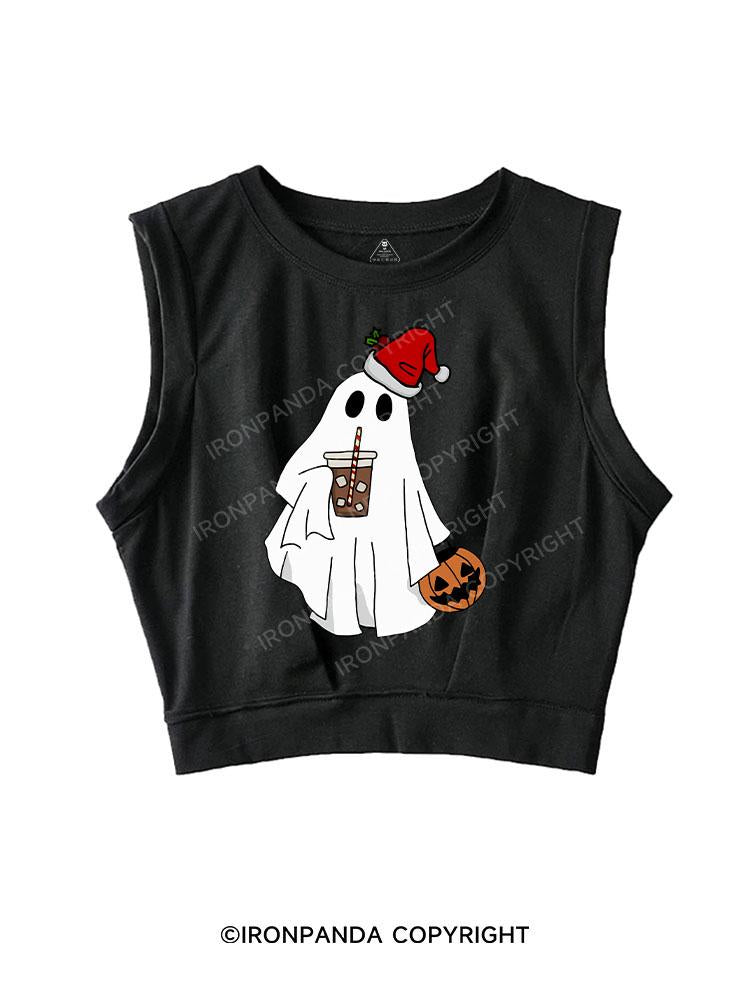 SANTA GHOST WITH PUMP AND COFFEE SLEEVELESS CROP TOPS