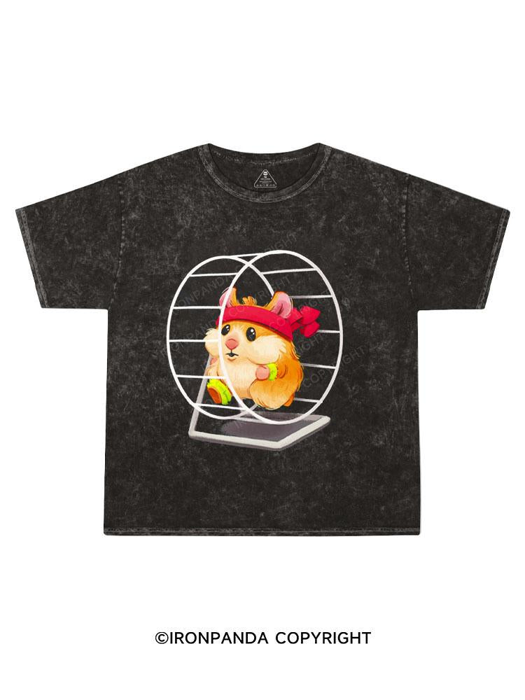 Hamster On Wheel Workout Kids Washed T-Shirt