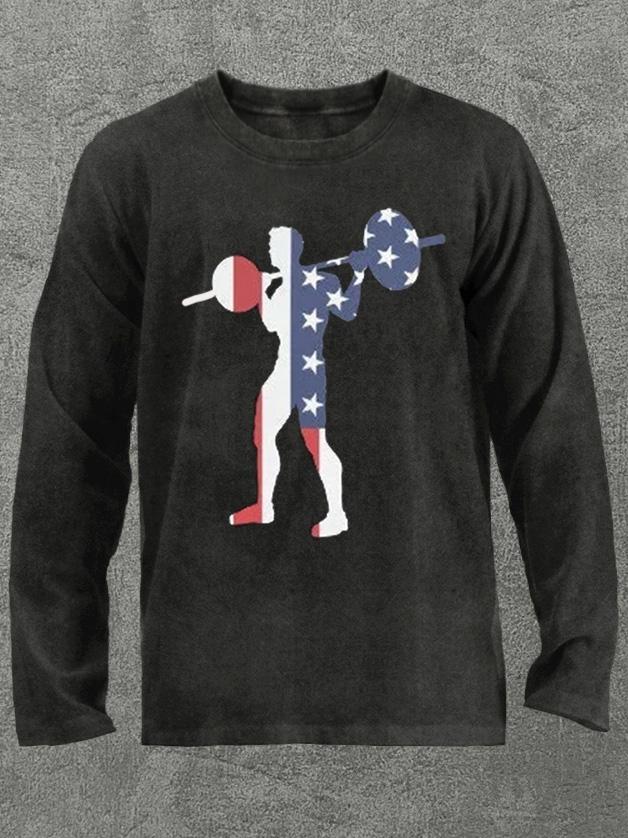 patriot weightlifter Washed Gym Long Sleeve Shirt