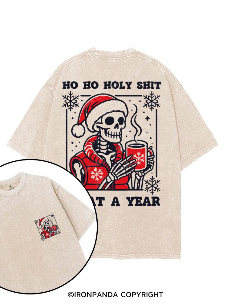 HO HO HOLY SHIT WHAT A YEAR printed Gym Shirt