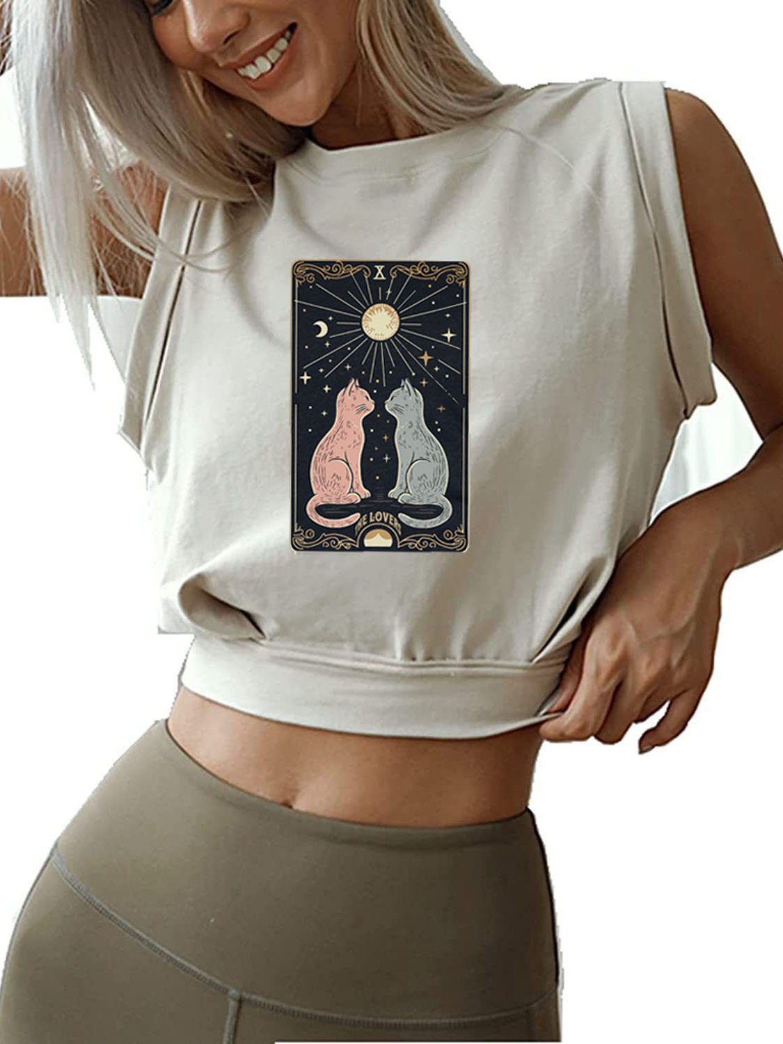 CAT TAROT CARD SLEEVELESS CROP TOPS