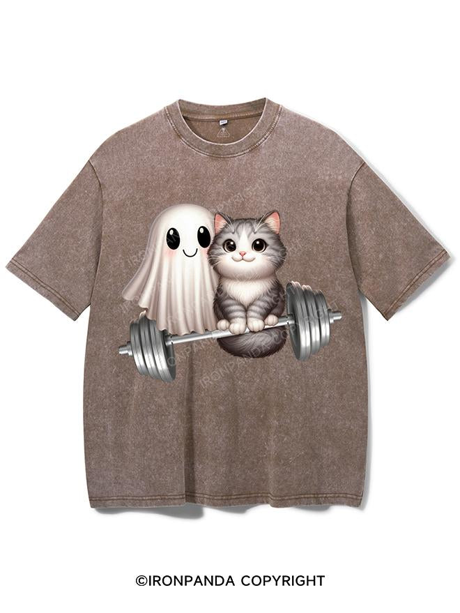 CAT & GHOST WORKOUT BUDDIES VINTAGE GYM SHIRT