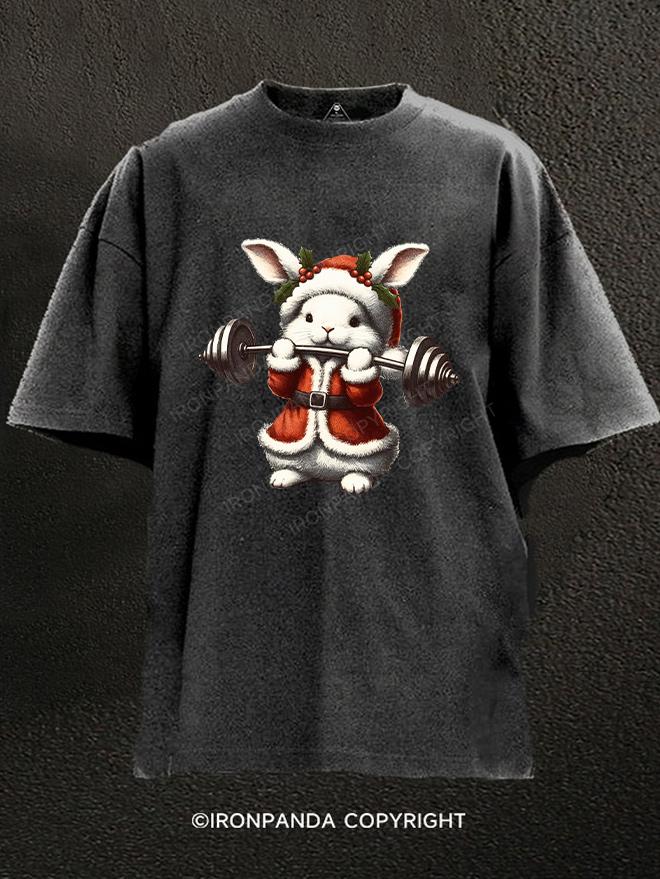 Christmas rabbit weightlifting Washed Gym Shirt