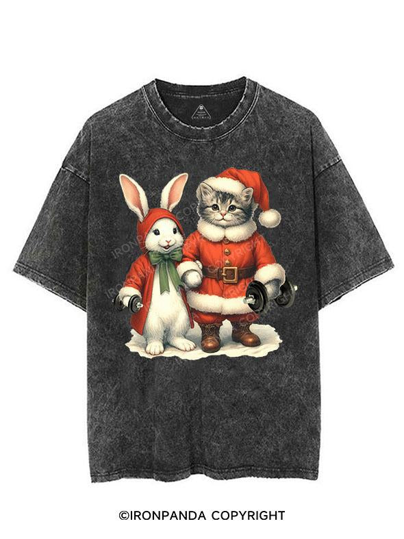 SANTA CAT, XMAS BUNNY, GYM BEASTS VINTAGE GYM SHIRT