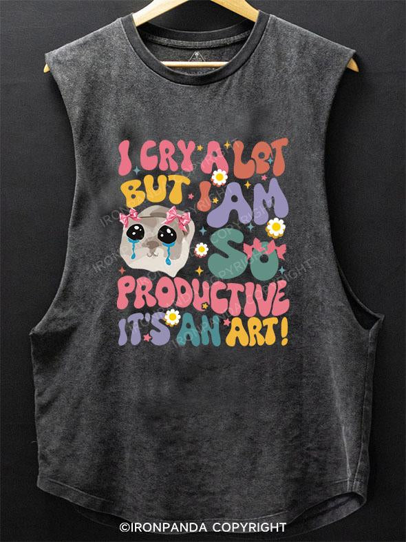 I CRY A LOT BUT I AM SO PRODUCTIVE IT'S AN ART SCOOP BOTTOM COTTON TANK