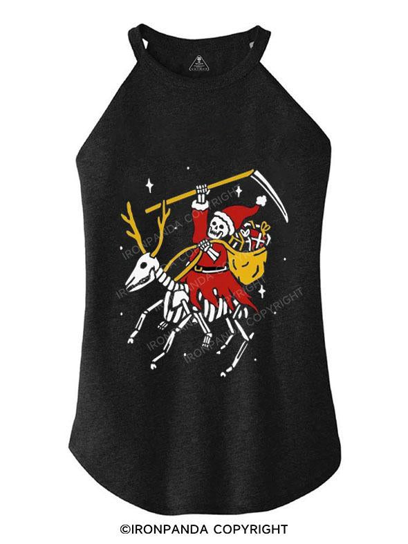 GRIM REAPER SANTA ON A REINDEER TRI ROCKER COTTON TANK