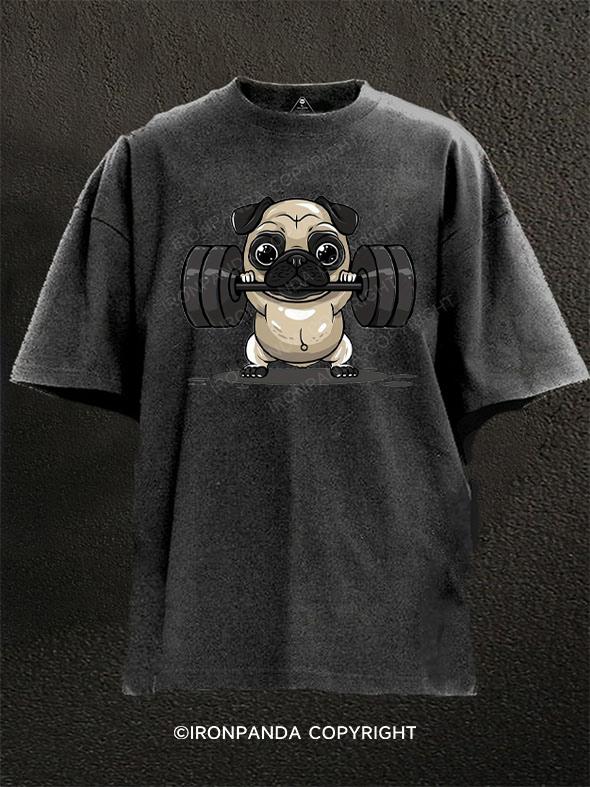 Weightlifting Pug Washed Gym Shirt