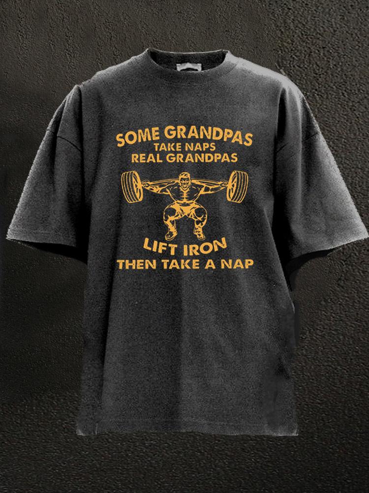 lift iron then take a nap Washed Gym Shirt