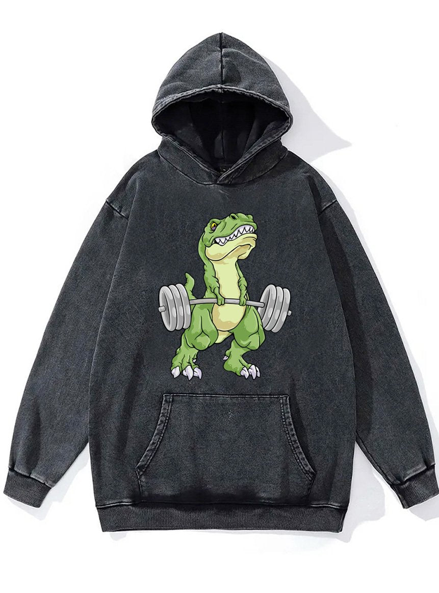 IronPandafit funny dinosaur weightlifting Washed Gym Hoodie For Sale