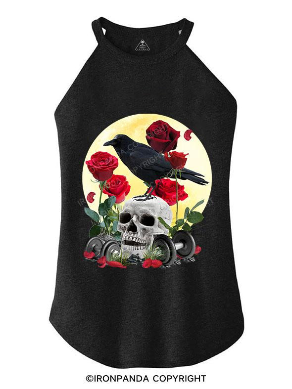 CROW ROSES SKELETON TRI ROCKER COTTON TANK