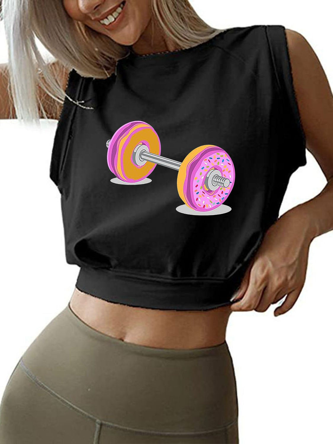 DONUT BARBELL Sleeveless Crop Tops