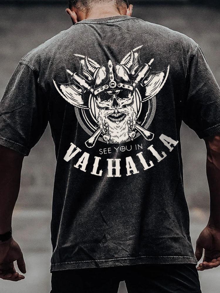 see you in valhalla back printed Washed Gym Shirt