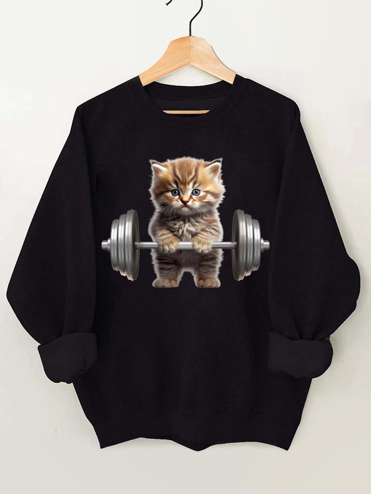 Weightlifting Cat Vintage Gym Sweatshirt