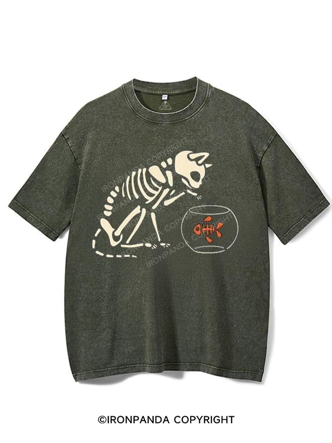 CAT AND FISH SKELETON VINTAGE GYM SHIRT