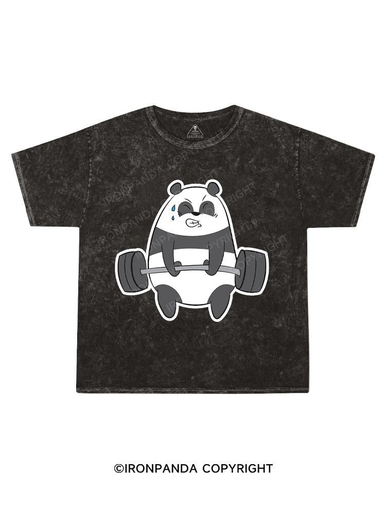 Panda Weightlifting Kids Washed T-Shirt