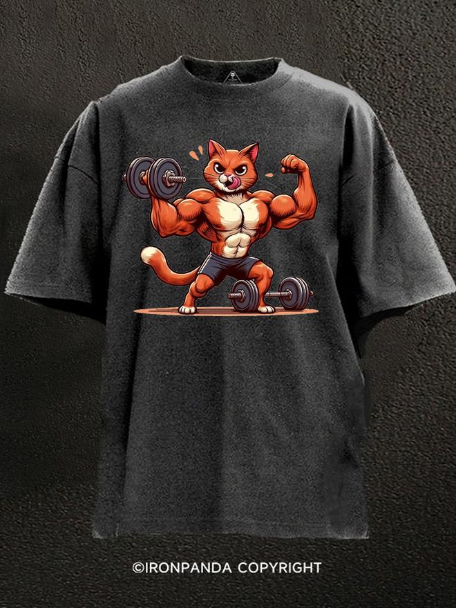 strong cat Washed Gym Shirt