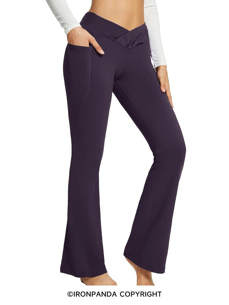 High Waist Cross Wide Leg Dark Purple Yoga Pants