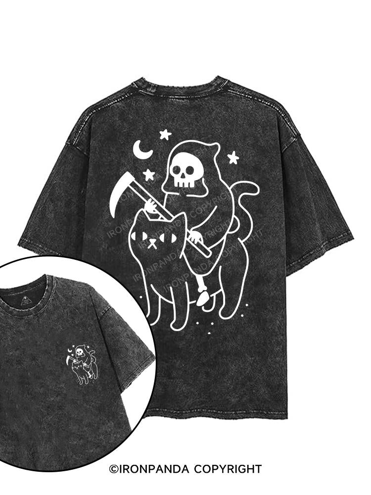 GRIM REAPER RIDING A CAT printed Gym Shirt