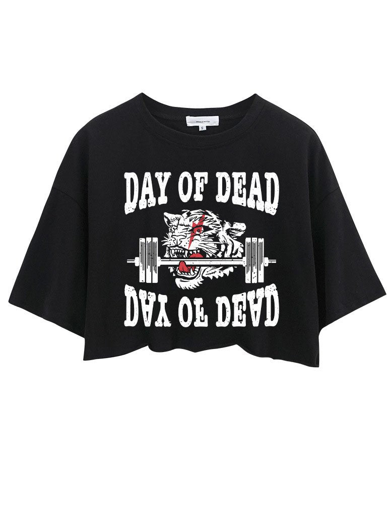 LEOPARD DAY OF DEAD CROP TOPS