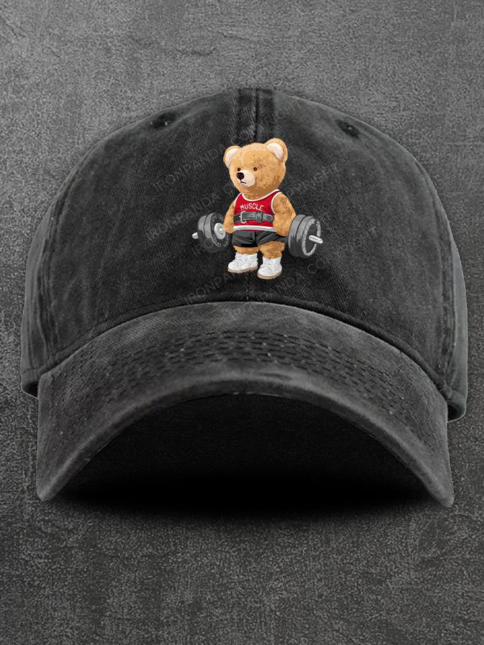 Exercise Bear Washed Gym Cap