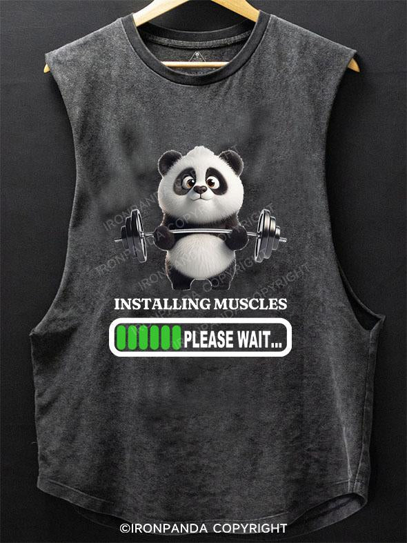 PANDA INSTALLING MUSCLES PLEASE WAIT SCOOP BOTTOM COTTON TANK