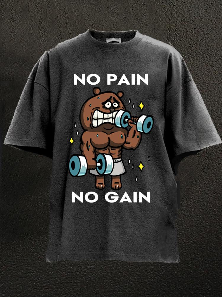 No Pain No Gain Bear Washed Gym Shirt